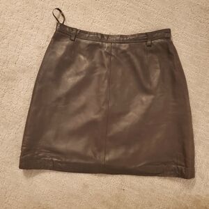 Brown leather mini skirt